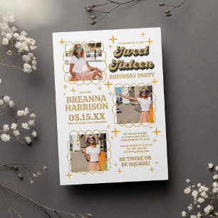 Groovy Typography Retro 70's Sweet sixteen Inbjudningar