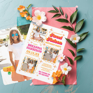 Groovy Typography Retro 70's Sweet sixteen Inbjudningar