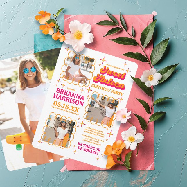 Groovy Typography Retro 70's Sweet sixteen Inbjudningar (Skapare uppladdad)