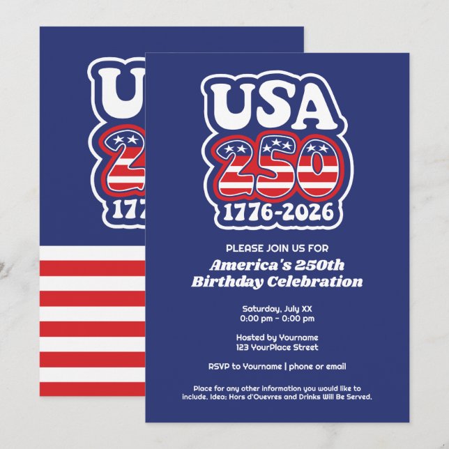  Groovy USA 250 - America's 250th Birthday Party Inbjudningar (Fram/baksida)