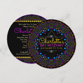 Groovy UV Bohemian Bat mitzvah Round-inbjudan Inbjudningar