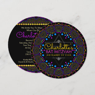 Groovy UV Bohemian Bat mitzvah Round-inbjudan Inbjudningar