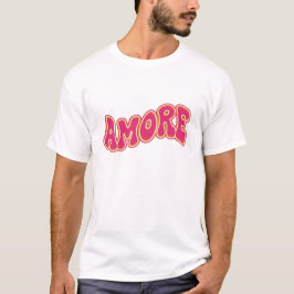 Groovy vågig text AMORE Retro 70-talets Alla hjärt T Shirt