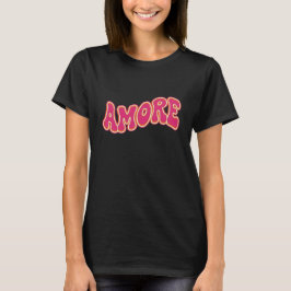 Groovy vågig text AMORE Retro 70-talets Alla hjärt T Shirt