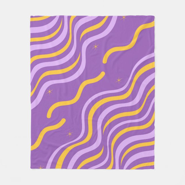 Groovy Vågigt Rand Lila Gult Abstrakt Vår Fleecefilt (Framsidan)