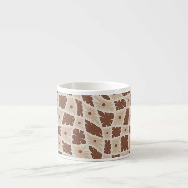 Groovy Vågigt Trippy 60s Flower Checks Neutralt Br Espressomugg (Framsidan)