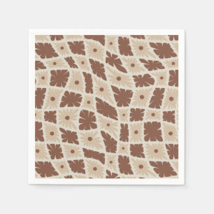 Groovy Vågigt Trippy 60s Flower Checks Neutralt Br Pappersservett