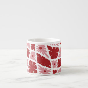 Groovy Vågigt Trippy 60s Flower Checks Red Rosa Espressomugg