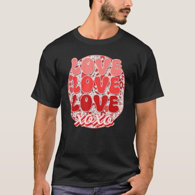 Groovy Valentindagen Kärlek Retro Coffee Heart Flo T Shirt (Framsida)