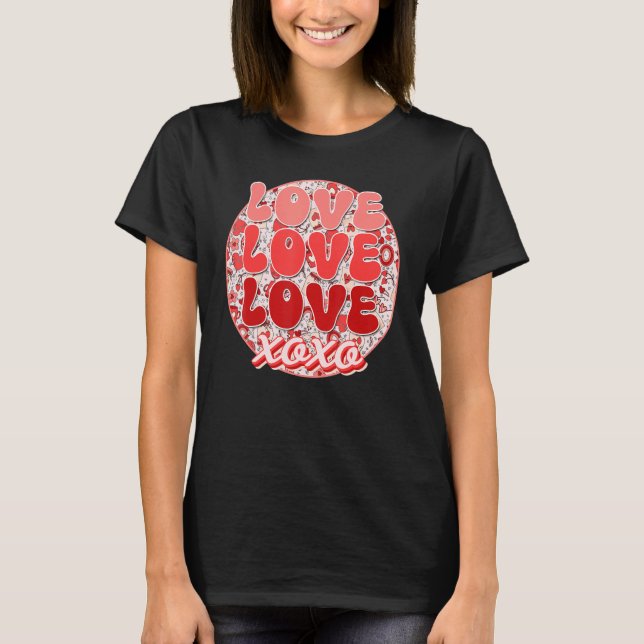 Groovy Valentindagen Kärlek Retro Coffee Heart Flo T Shirt (Framsida)