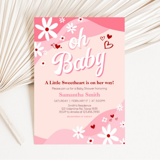 Groovy Valentine Baby Shower Inbjudningar (Retro Sweetheart Baby Shower Invitation)