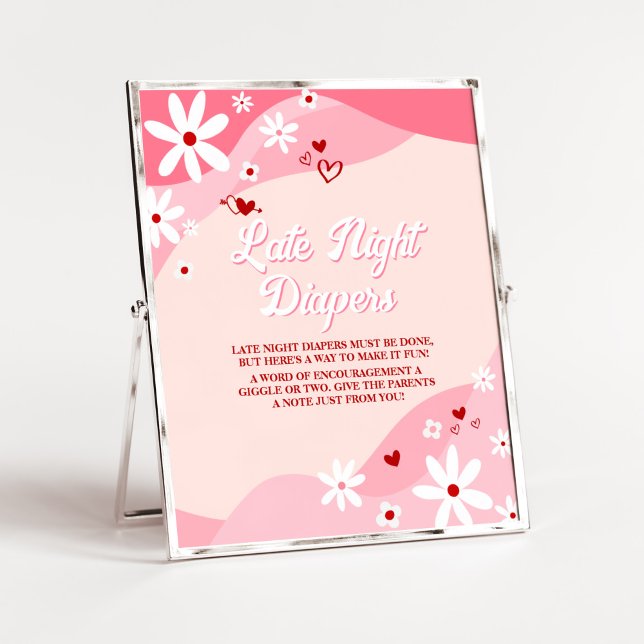 Groovy Valentine Baby Shower Late Night Diables Poster (Retro Sweetheart Baby Shower Late Night Diapers Signs)