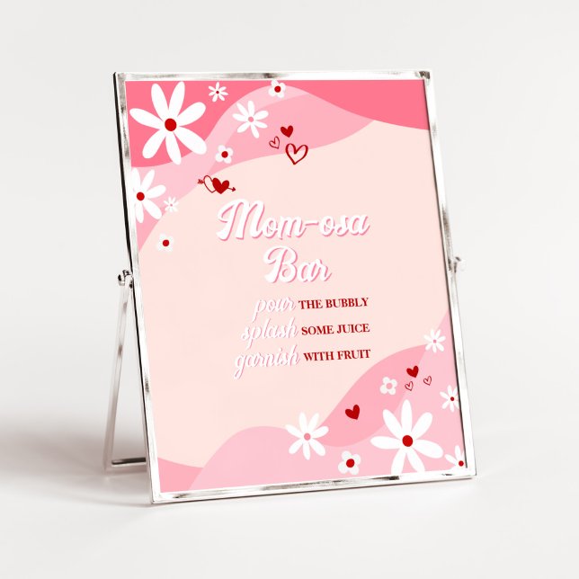 Groovy Valentine Baby Shower Mamma Osa Pub Poster (Retro Sweetheart Baby Shower Mom Osa Bar Sign)