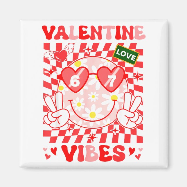 Groovy Valentine Vibes Happy Valentine's Day Girl  Magnet (Framsidan)