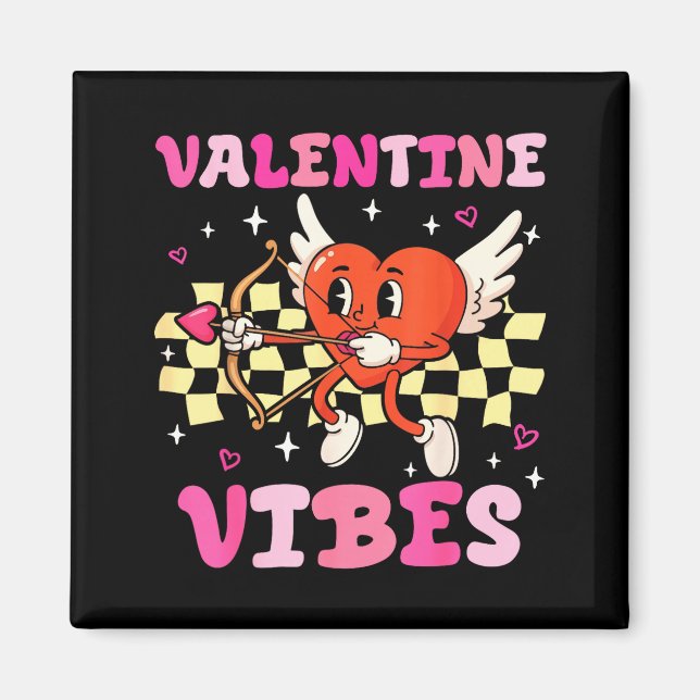 Groovy Valentine Vibes Heart Cud Women Men  Magnet (Framsidan)