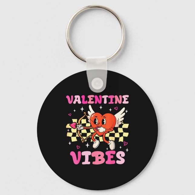 Groovy Valentine Vibes Heart Cud Women Men  Nyckelring (Framsida)