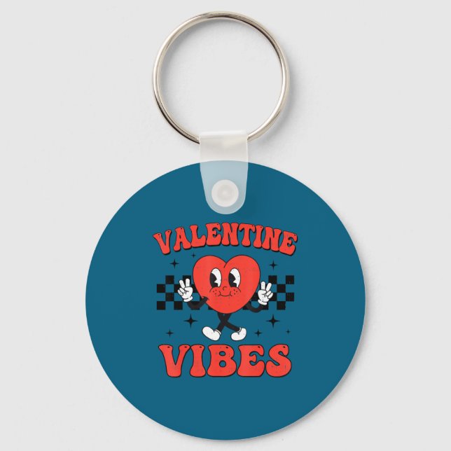 Groovy Valentine Vibes Heart Peace Valentines Day  Nyckelring (Framsida)