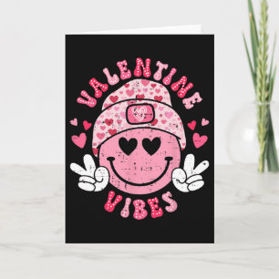 Groovy Valentine Vibes Leende Ansikte Alla Hjärtan Kort