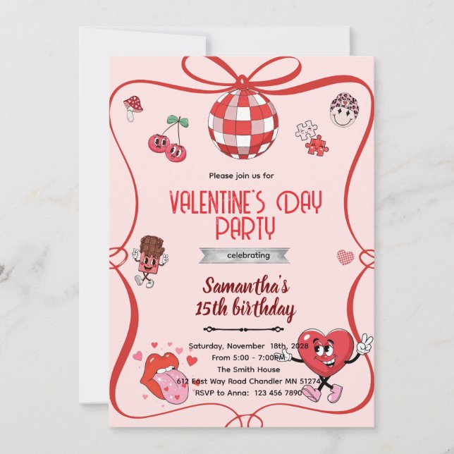 Groovy valentines day party invitation  inbjudningar (Framsida)