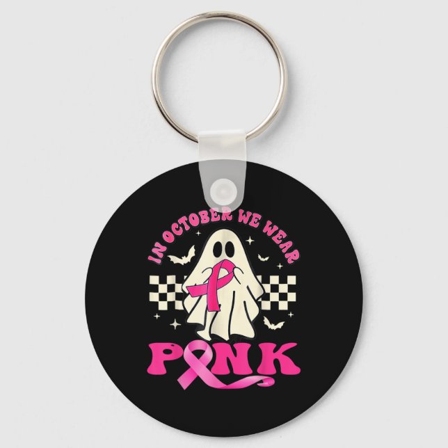 Groovy Vi Bära Rosa Breast Cancer Awareness Ghost Nyckelring (Framsida)