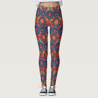 Groovy Vibes Crochet Bright Vibrant Färg Boho Leggings
