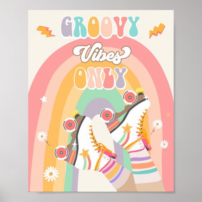 Groovy Vibes Endast Roller Skate Skating Retro Poster (Framsidan)
