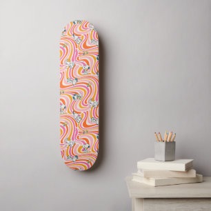 Groovy Vibes Orange Mönster Mini Skateboard Bräda 18,5 Cm