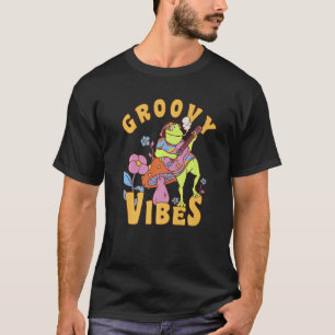 Groovy Vibes Retro Frog Spela Guitar Mushroom Fl T Shirt