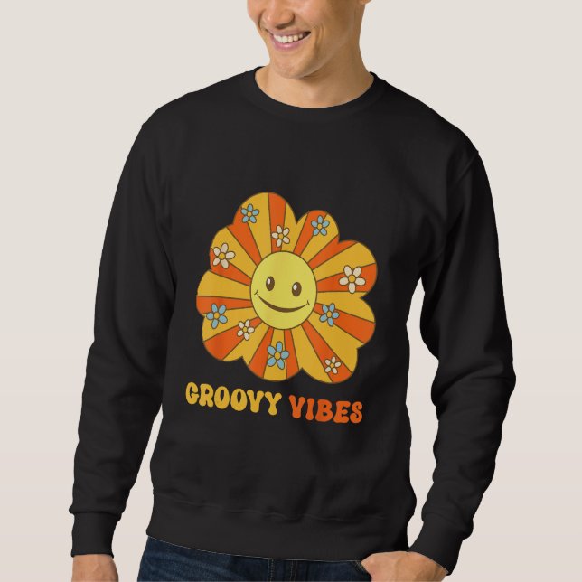 Groovy Vibes Seventies Sixties 60s 70s Hippy Retro Lång Ärmad Tröja (Framsida)