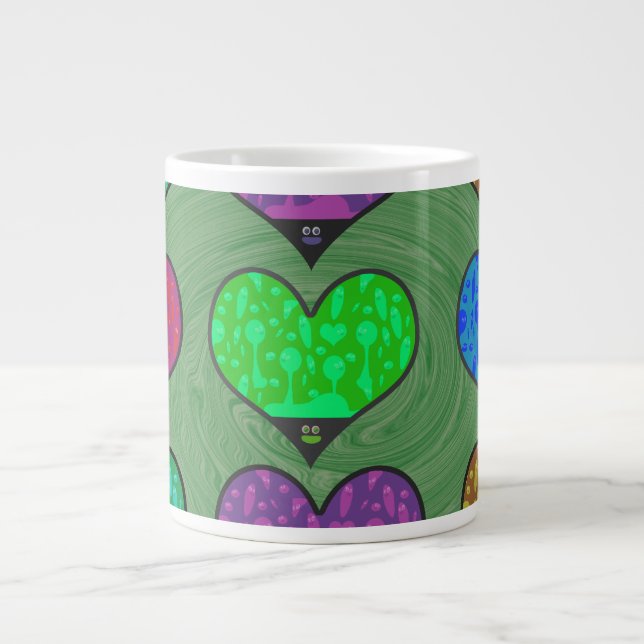 Groovy Vild Lava Hearts Roligt Retro Life Jumbo Mugg (Framsidan)