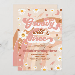 Groovy Vild och tre hippie 3:e födelsedagen Party Inbjudningar