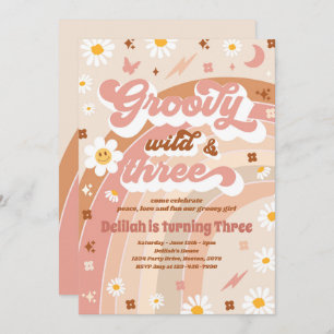 Groovy Vild och tre hippie 3:e födelsedagen Party Inbjudningar