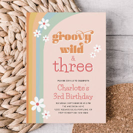Groovy Vild White Daisys Girl 3 Birthday Inbjudningar