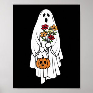 Groovy Vintage Blommigt Ghost Cute Halloween Spook Poster
