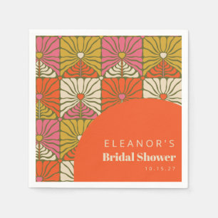 Groovy Vintage Orange Blommig Bröllopsdusch Anpass Pappersservett