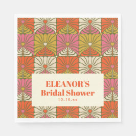 Groovy Vintage Orange Floral Bridal Shower Name Pappersservett