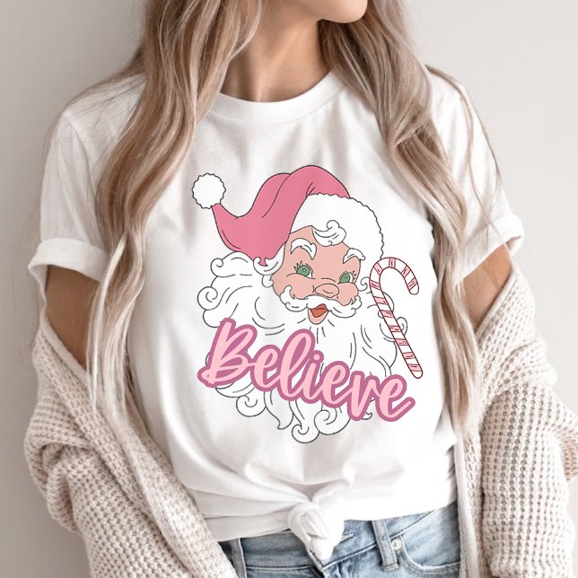 Groovy Vintage Rosa Jultomten Tro jul T Shirt (Skapare uppladdad)