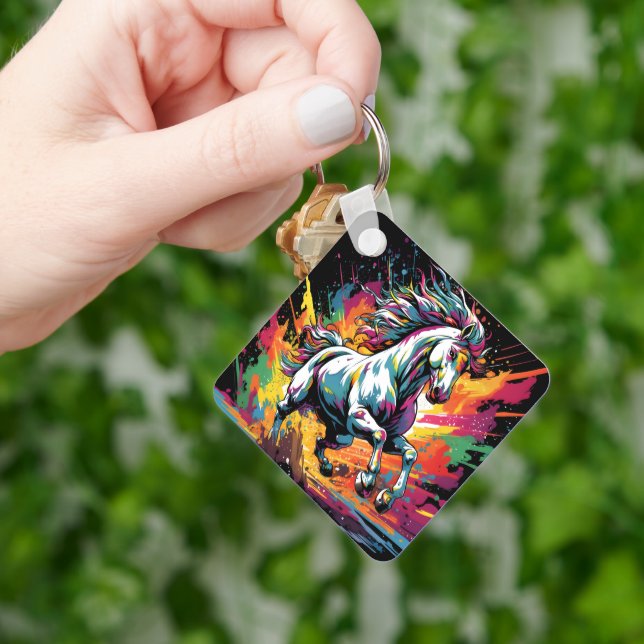 Groovy Vintage tävlingshäst Pop Art Nyckelring (Hand)