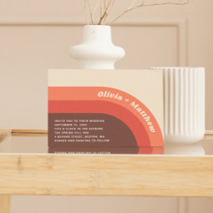 Groovy-vintagens regnbåge 70s bröllop + QR-kod Inbjudningar