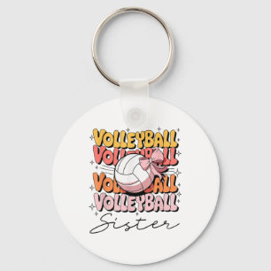 Groovy Volleyball Sister Coquette Bow Volleyball Nyckelring