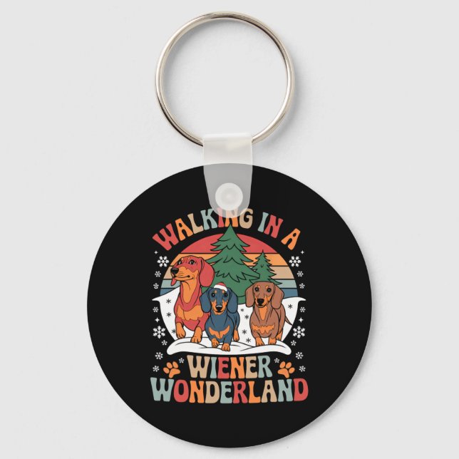 Groovy Walking in a Wiener Wonderland Dachshund Tr Nyckelring (Framsida)