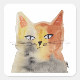 Groovy Watercolor Cat Art Sticker Fyrkantigt Klistermärke