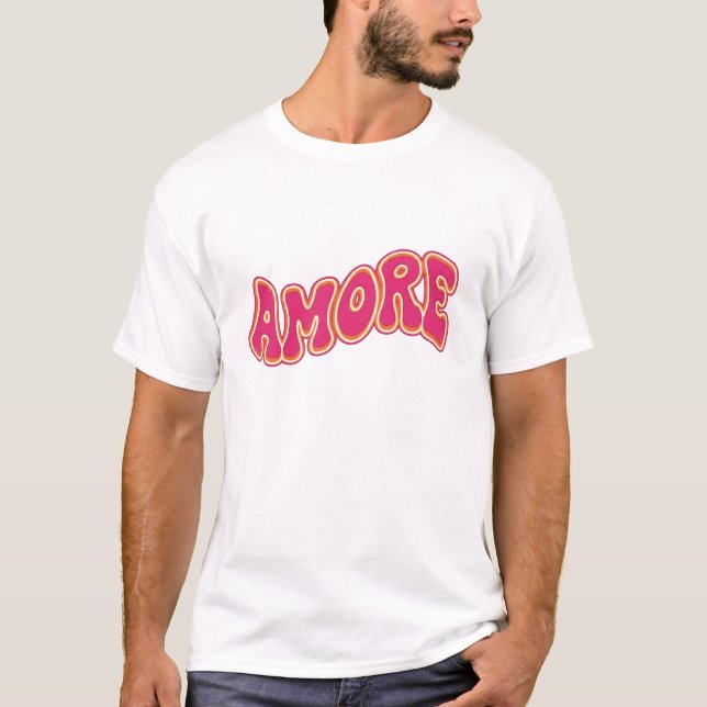 Groovy Wavy Text AMORE Retro 70s Valentine  T Shirt (Framsida)
