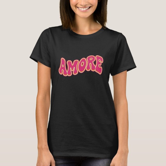 Groovy Wavy Text AMORE Retro 70s Valentine  T Shirt (Framsida)