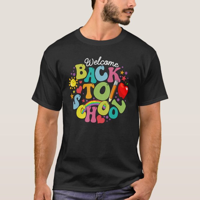 Groovy Welcome Back To School Rainbow Pencil Teach T Shirt (Framsida)
