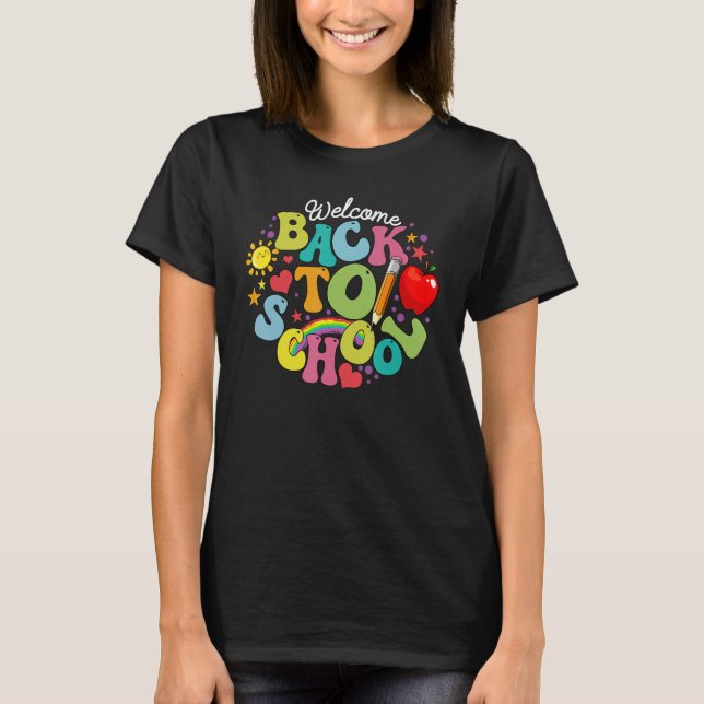 Groovy Welcome Back To School Rainbow Pencil Teach T Shirt (Framsida)