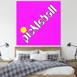 Groovy White Gult PICKLEBALL på Bright Rosa Canvastryck