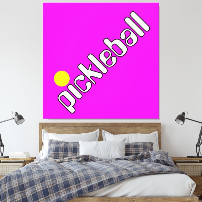 Groovy White Gult PICKLEBALL på Bright Rosa Canvastryck (Insitu (sovrum))