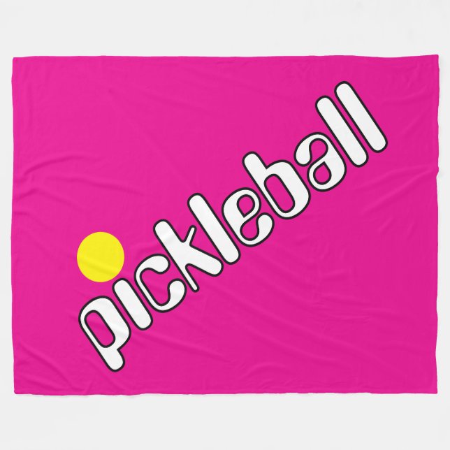 Groovy White Gult PICKLEBALL på Bright Shock rosa Fleecefilt (Framsidan (Horisontell))