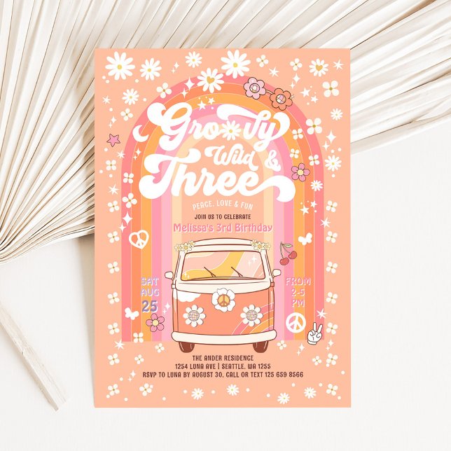 Groovy Wild och Three Van Bus 3-årsdag Inbjudningar (Skapare uppladdad)